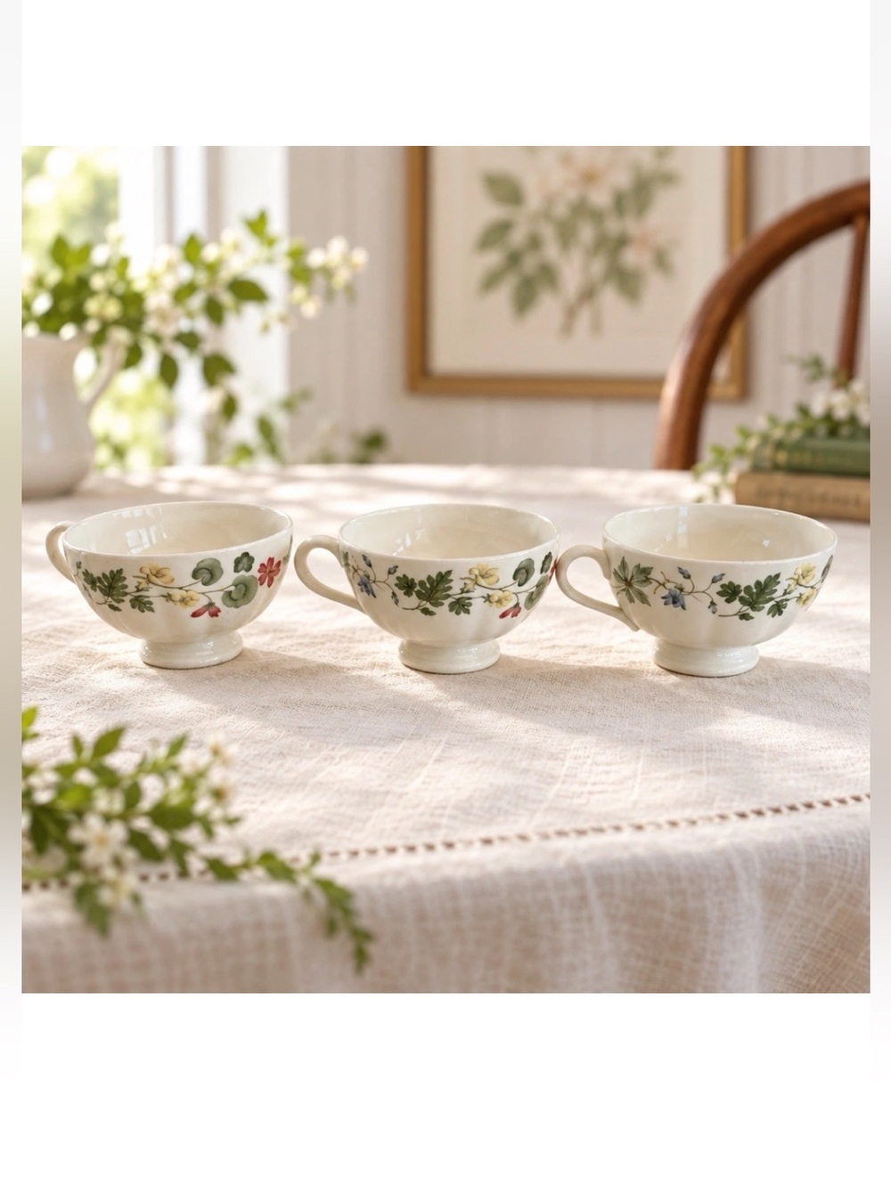 Wedgwood Richmond Floral Footed Teacups Set of 3 Vintage England